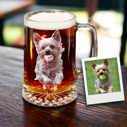 Picture of Custom Engraved Photo Beer Mug - Personalized Glass Cup - Birthday Gift for Dad