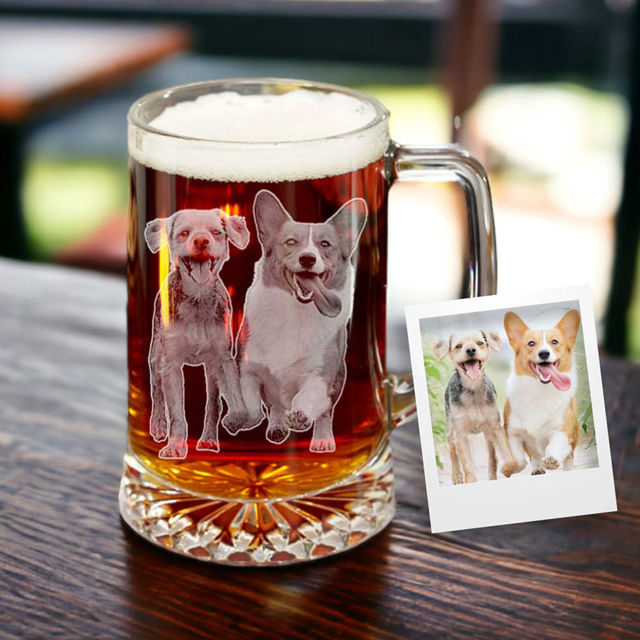 Picture of Custom Engraved Photo Beer Mug - Personalized Glass Cup - Birthday Gift for Dad