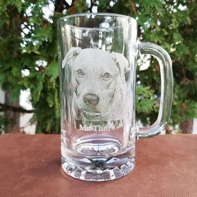 Picture of Custom Engraved Photo Beer Mug - Personalized Glass Cup - Birthday Gift for Dad