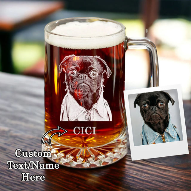 Picture of Custom Engraved Photo Beer Mug - Personalized Glass Cup - Birthday Gift for Dad