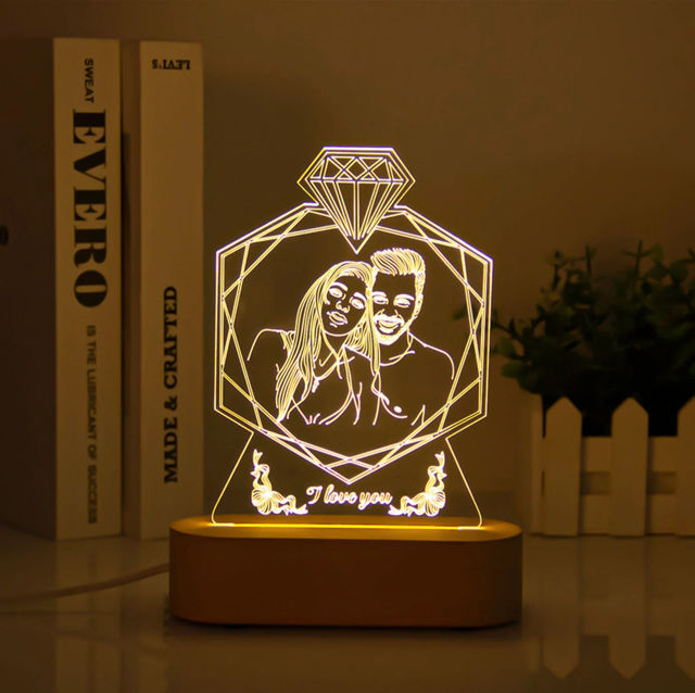 Picture of Custom Sketch Photo Night Light w/ Personalized Photo as Best Anniversary, Valentine's Day or Christmas Gift