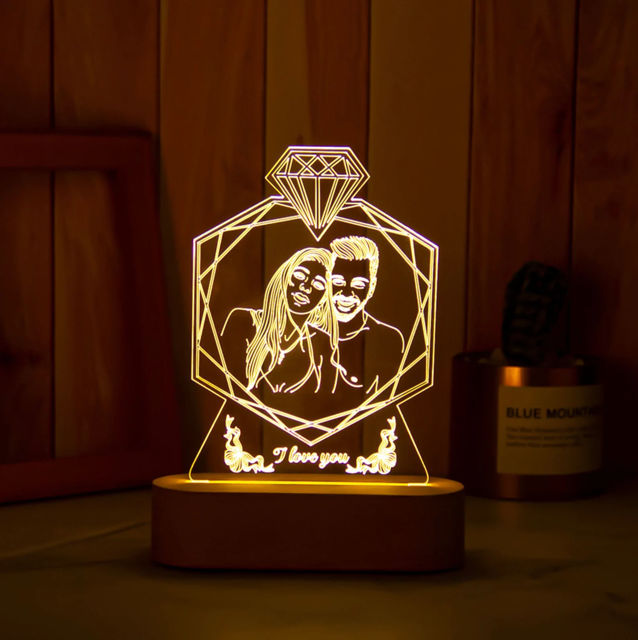 Picture of Custom Sketch Photo Night Light w/ Personalized Photo as Best Anniversary, Valentine's Day or Christmas Gift