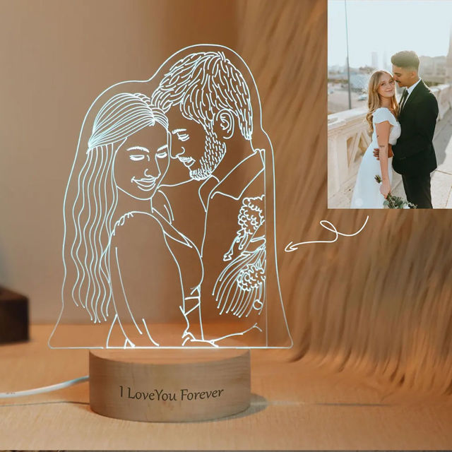 Picture of Custom Sketch Photo Night Light w/ Personalized Photo as Best Anniversary, Valentine's Day or Christmas Gift