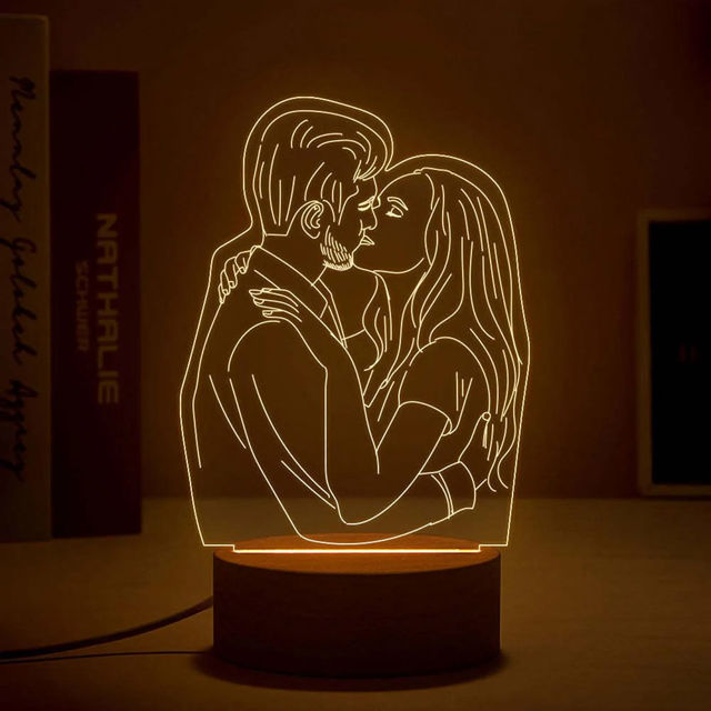 Picture of Custom Sketch Photo Night Light w/ Personalized Photo as Best Anniversary, Valentine's Day or Christmas Gift