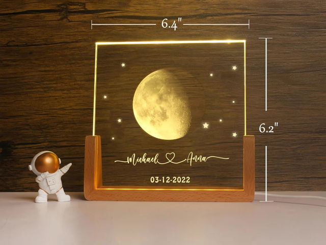 Picture of Personalized Moon Phase Crystal Lamp: Single Moon Phase Crystal Lamp With A Warm Color Light Base