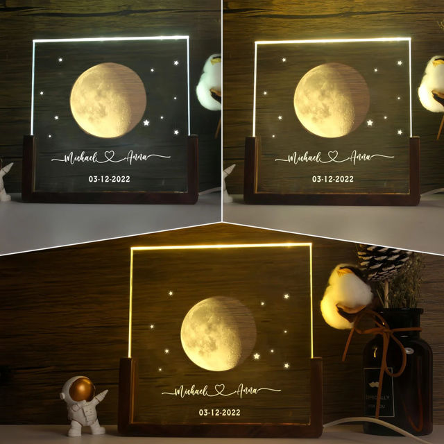 Picture of Personalized Moon Phase Crystal Lamp: Single Moon Phase Crystal Lamp With A Warm Color Light Base