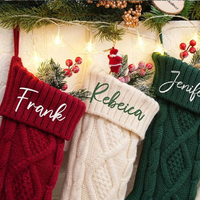 Picture of Personalized Embroidery Christmas Stocking - Custom Name Family Christmas Stocking - Knitted Xmas Stocking