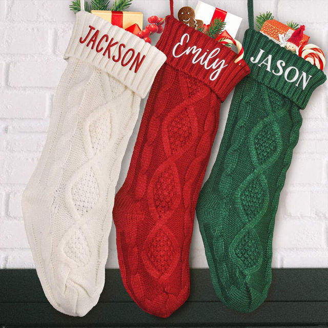 Picture of Personalized Embroidery Christmas Stocking - Custom Name Family Christmas Stocking - Knitted Xmas Stocking