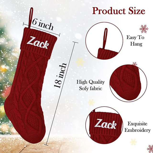 Picture of Personalized Embroidery Christmas Stocking - Custom Name Family Christmas Stocking - Knitted Xmas Stocking