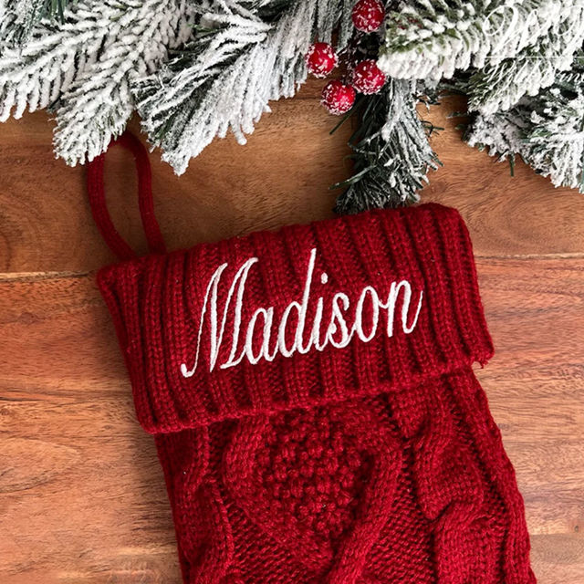 Picture of Personalized Embroidery Christmas Stocking - Custom Name Family Christmas Stocking - Knitted Xmas Stocking