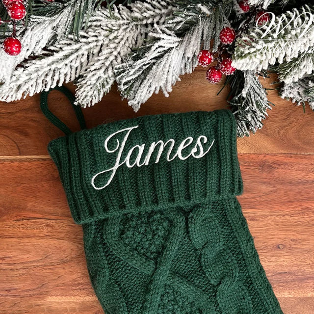 Picture of Personalized Embroidery Christmas Stocking - Custom Name Family Christmas Stocking - Knitted Xmas Stocking