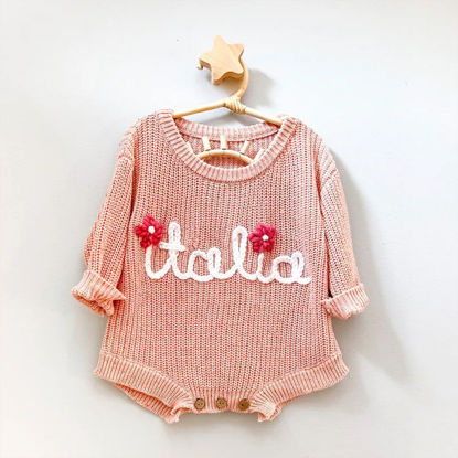 Picture of Personalized Embroidered Sweater for Baby and Toddler - Custom Name Embroidery Bodysuit Sweater - Knitted Xmas Sweater