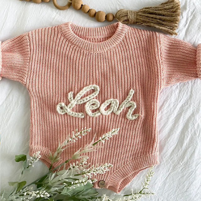 Picture of Personalized Embroidered Sweater for Baby and Toddler - Custom Name Embroidery Bodysuit Sweater - Knitted Xmas Sweater