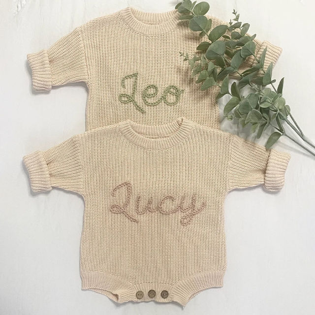 Picture of Personalized Embroidered Sweater for Baby and Toddler - Custom Name Embroidery Bodysuit Sweater - Knitted Xmas Sweater