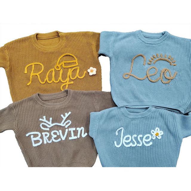 Picture of Personalized Embroidered Sweater for Baby and Toddler - Custom Name Embroidery Bodysuit Sweater - Knitted Xmas Sweater