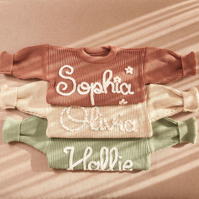 Picture of Personalized Embroidered Sweater for Baby & Toddler - Custom Name Embroidery Sweater - Knitted Xmas Sweater