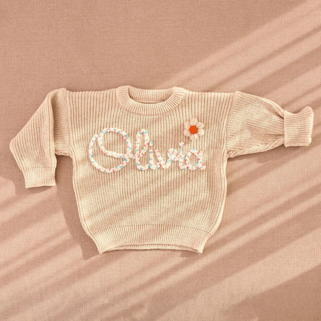 Picture of Personalized Embroidered Sweater for Baby & Toddler - Custom Name Embroidery Sweater - Knitted Xmas Sweater