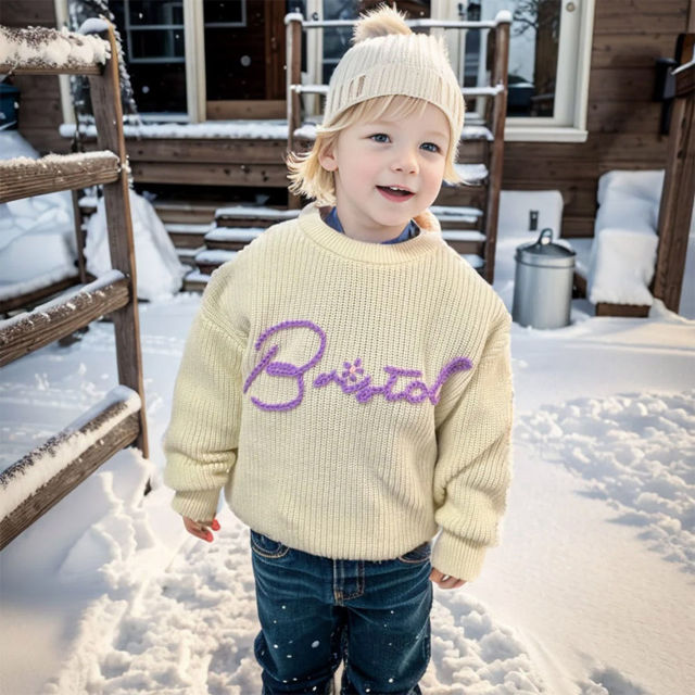 Picture of Personalized Embroidered Sweater for Baby & Toddler - Custom Name Embroidery Sweater - Knitted Xmas Sweater