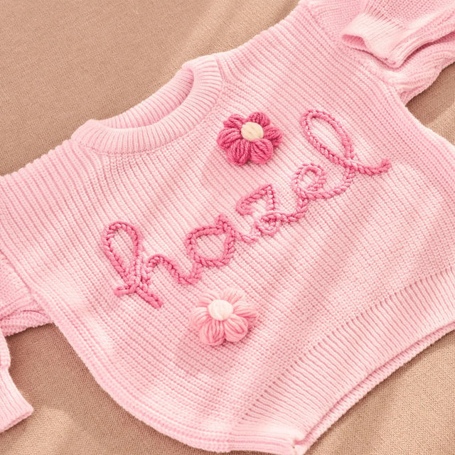 Picture of Personalized Embroidered Sweater for Baby & Toddler - Custom Name Embroidery Sweater - Knitted Xmas Sweater