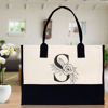 Picture of Custom Canvas Tote Bag with Flower - Personalized  Name Tote Bag -  Bridesmaid Gift