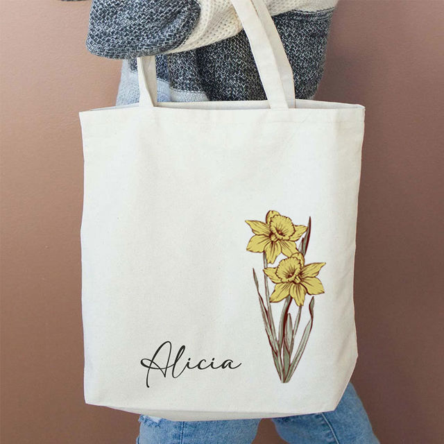 Picture of Custom Floral Name Tote Bag for Bridesmaid Proposal Gift - Personalized Birthday Gifts for Woman - Personalized Halloween Bags for Kids