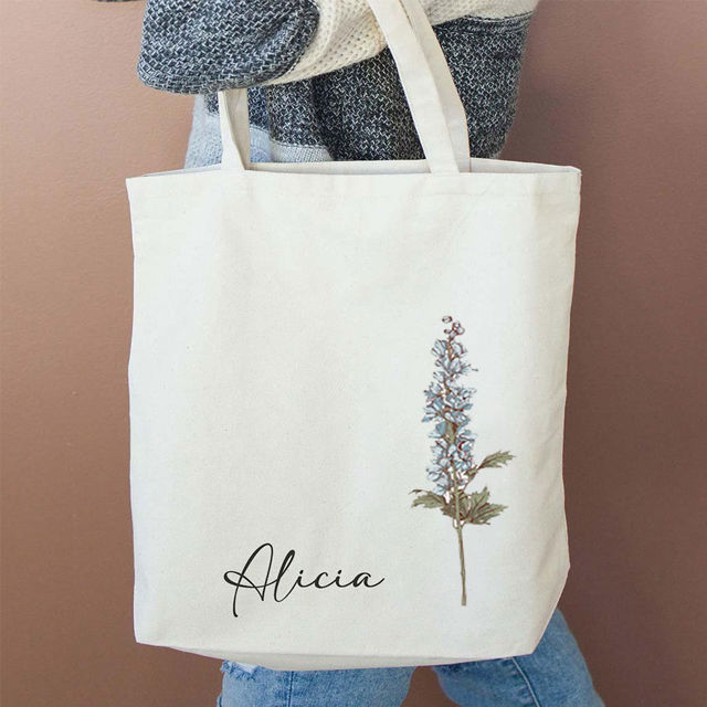 Picture of Custom Floral Name Tote Bag for Bridesmaid Proposal Gift - Personalized Birthday Gifts for Woman - Personalized Halloween Bags for Kids