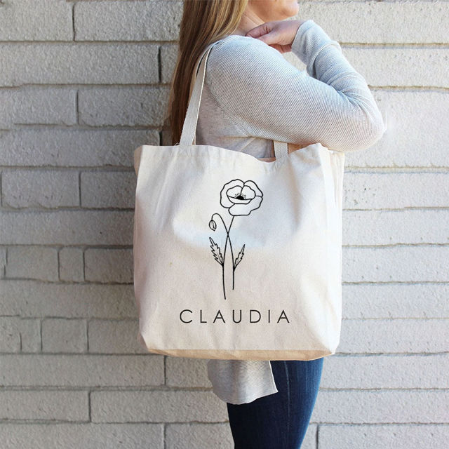 Picture of Custom Floral Name Tote Bag for Bridesmaid Proposal Gift - Personalized Birthday Gifts for Woman - Personalized Halloween Bags for Kids