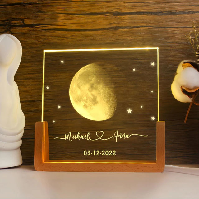 Picture of Personalized Moon Phase Crystal Lamp: Single Moon Phase Crystal Lamp With A Warm Color Light Base