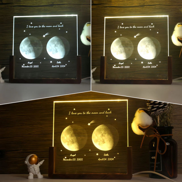 Picture of Personalized Moon Phase Crystal Lamp: Double Moon Phase Crystal Lamp With A Warm Color Light Base