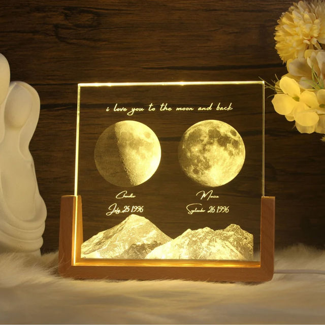 Picture of Personalized Moon Phase Crystal Lamp: Double Moon Phase And Mountain Crystal Lamp With A Warm Color Light Base