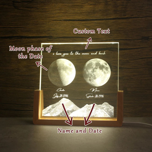 Picture of Personalized Moon Phase Crystal Lamp: Double Moon Phase And Mountain Crystal Lamp With A Warm Color Light Base