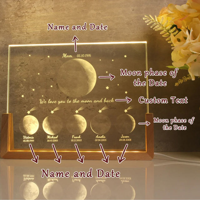 Picture of Personalized Moon Phase Crystal Lamp: Family Moon Phase Crystal Lamp With A Warm Color Light Base