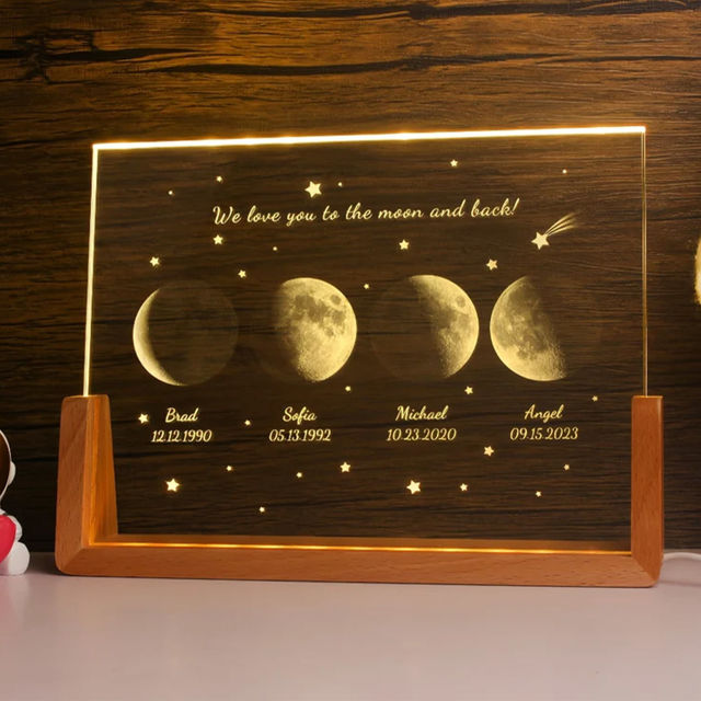 Picture of Personalized Moon Phase Crystal Lamp: Family Moon Phase Crystal Lamp With A Warm Color Light Base