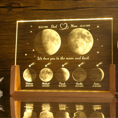 Picture of Personalized Moon Phase Crystal Lamp: Family Moon Phase Crystal Lamp With A Warm Color Light Base