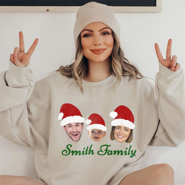 Picture of Custom Christmas Face Hoodie - Personalized Unisex Long Sleeve Family Hoodie