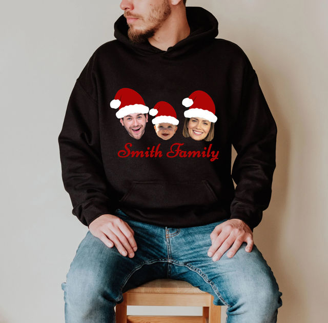 Picture of Custom Christmas Face Hoodie - Personalized Unisex Long Sleeve Family Hoodie