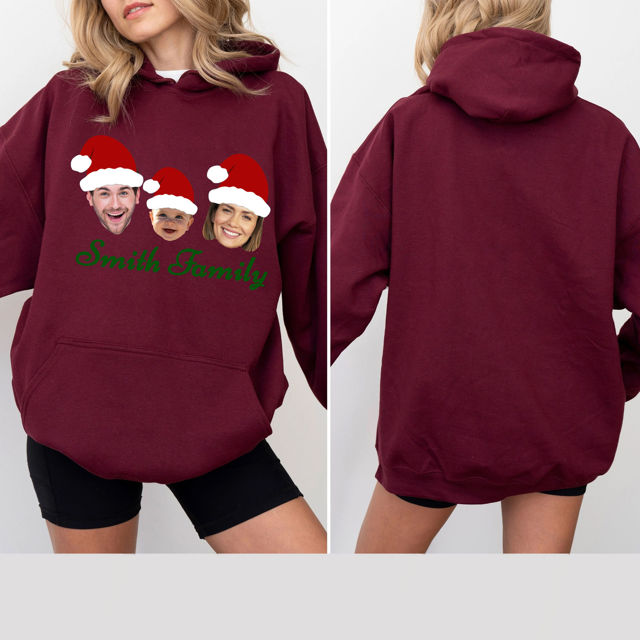 Picture of Custom Christmas Face Hoodie - Personalized Unisex Long Sleeve Family Hoodie