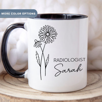 Picture of Custom Name Mug with Birth Flower  - Customized Mug with Job Title and Name - Gifts for Doctors, Teachers, Students and Family members