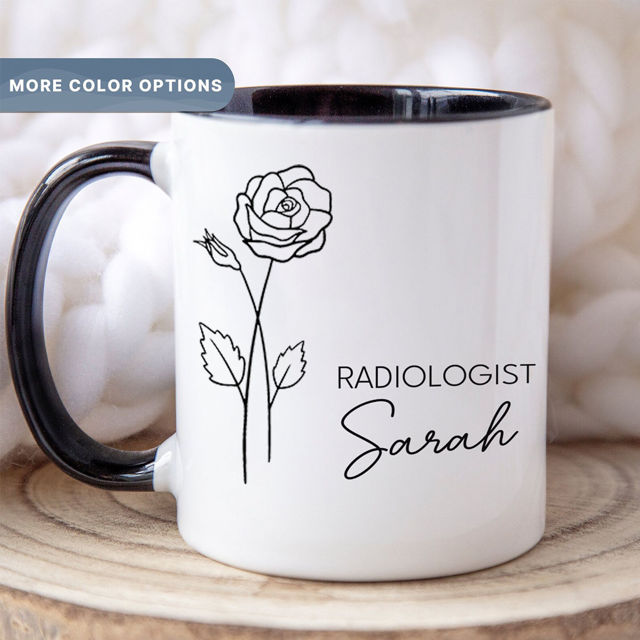 Picture of Custom Name Mug with Birth Flower  - Customized Mug with Job Title and Name - Gifts for Doctors, Teachers, Students and Family members