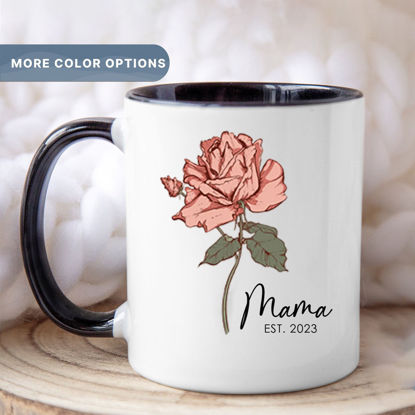 Picture of Custom Name Mug with Colorful Birth Flower - Customized Mug with Name and Date - Best Gift for Family Members