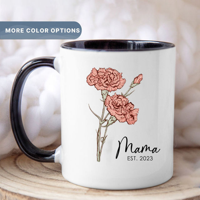 Picture of Custom Name Mug with Colorful Birth Flower - Customized Mug with Name and Date - Best Gift for Family Members