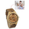 Picture of Unisex Carved Bamboo Photo Watches with Wood Grain Leather Strap