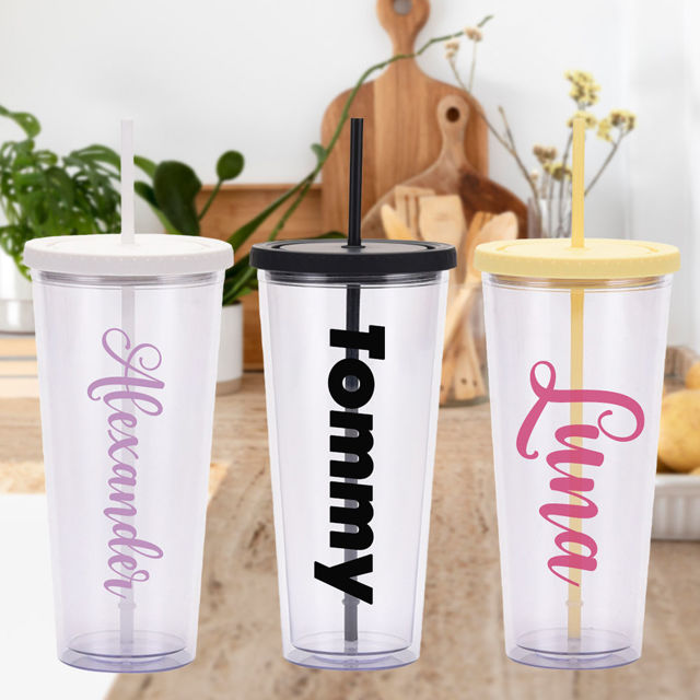 Picture of Personalized Tumbler Straw Cup - Custom Acrylic Tumbler Double Wall with Name - Birthday Gift