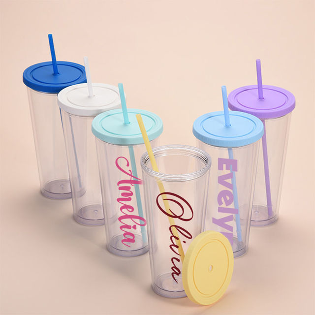 Picture of Personalized Tumbler Straw Cup - Custom Acrylic Tumbler Double Wall with Name - Birthday Gift