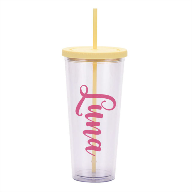 Picture of Personalized Tumbler Straw Cup - Custom Acrylic Tumbler Double Wall with Name - Birthday Gift