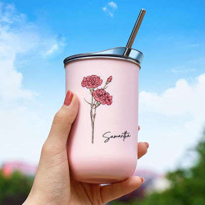 Picture of Personalized Birth Flower Straw Cup - Custom Stainless Steel Travel Cup with Name - Bridesmaid Gift