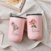 Picture of Personalized Birth Flower Straw Cup - Custom Stainless Steel Travel Cup with Name - Bridesmaid Gift