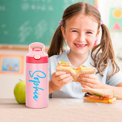 Picture of Personalized Kids Thermos Water Bottles with Straw - Custom Stainless Steel Thermos Water Bottles with Name - School Gift