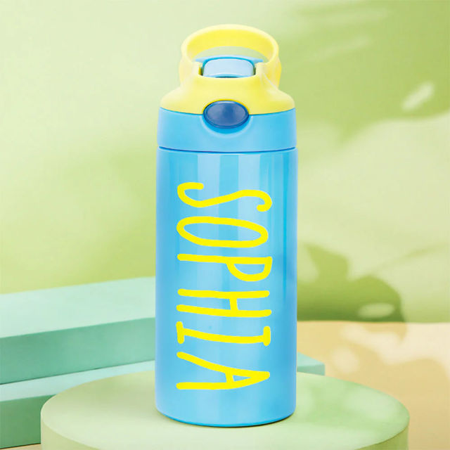 Picture of Personalized Kids Thermos Water Bottles with Straw - Custom Stainless Steel Thermos Water Bottles with Name - School Gift