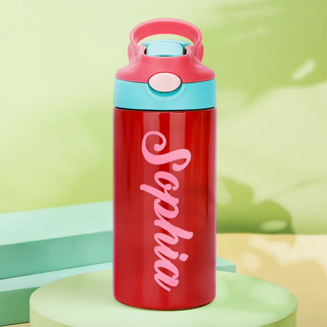 Picture of Personalized Kids Thermos Water Bottles with Straw - Custom Stainless Steel Thermos Water Bottles with Name - School Gift